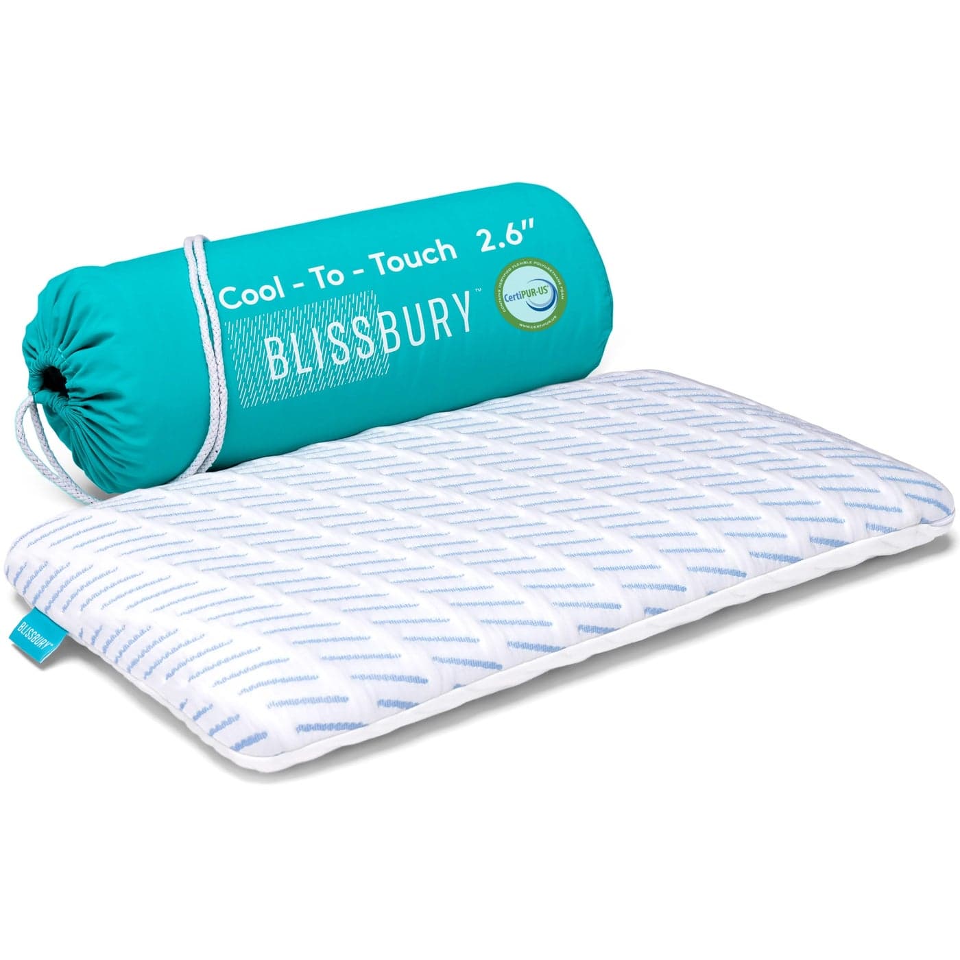 BLISSBURY Cooling Memory Foam Pillow 26 Inch Thin for Stomach Back Sleeper Queen Size Removable CoolTech Cover CertiPURUS Certified