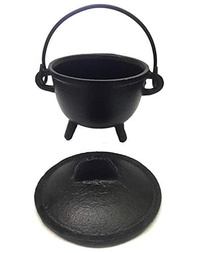 New Age Imports Inc Cast Iron Cauldron whandle lid ideal for smudging incense burning ritual purpose decoration halloween decoration candle holder etc Pot Style 4 Dia BR90