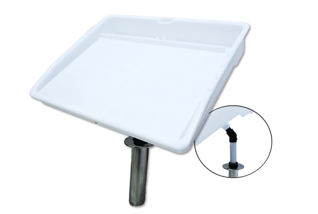Pactrade Marine Bait Cutting Board for Boat Adjustable Fish Cleaning Filet Table with Compartments Knife Slots and Engraved Fish Scale Easy to Transport Store Rod Holder Mount
