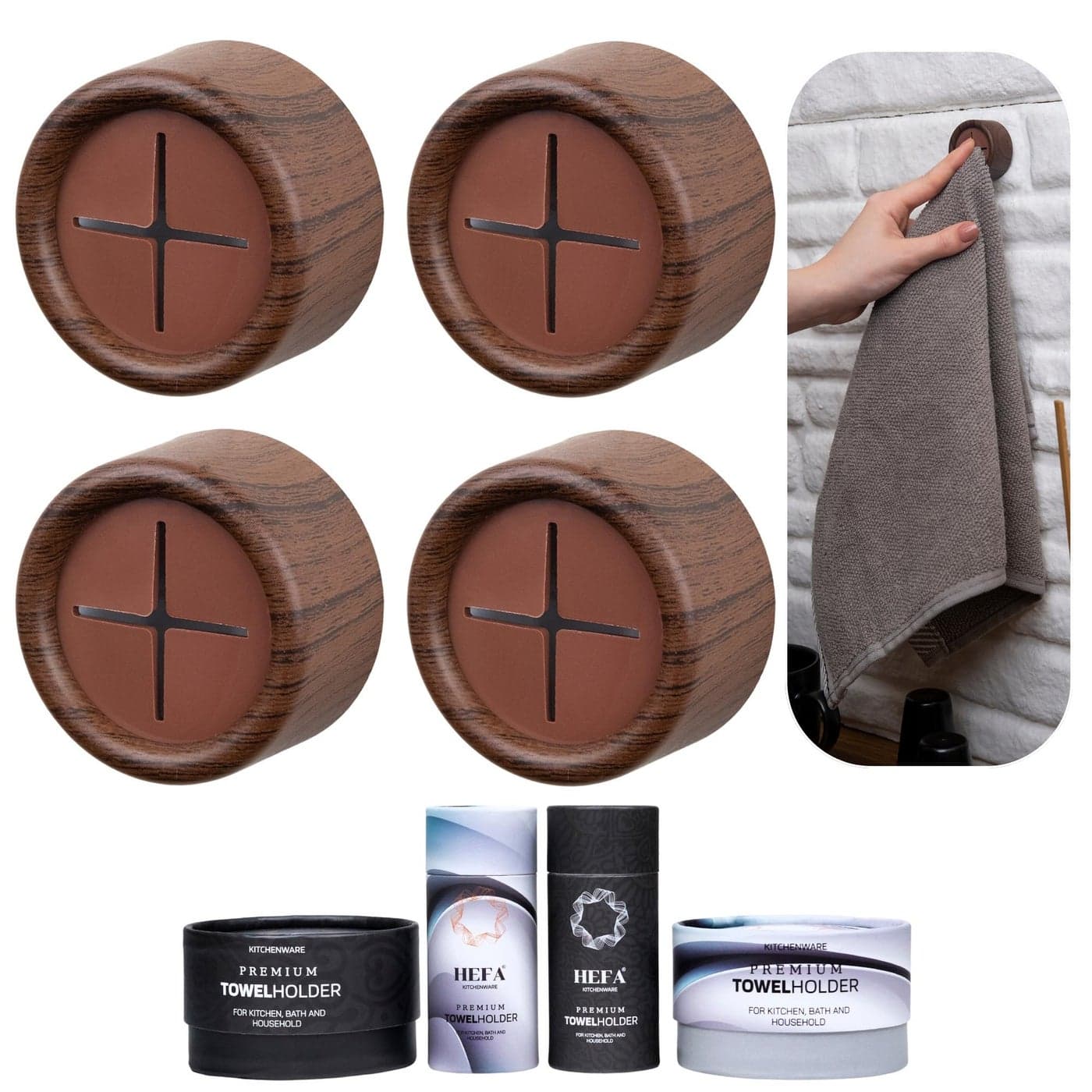 HEFA Towel Holder Hooks Kitchen Bathroom Organization Set 4 Pack Gadgets