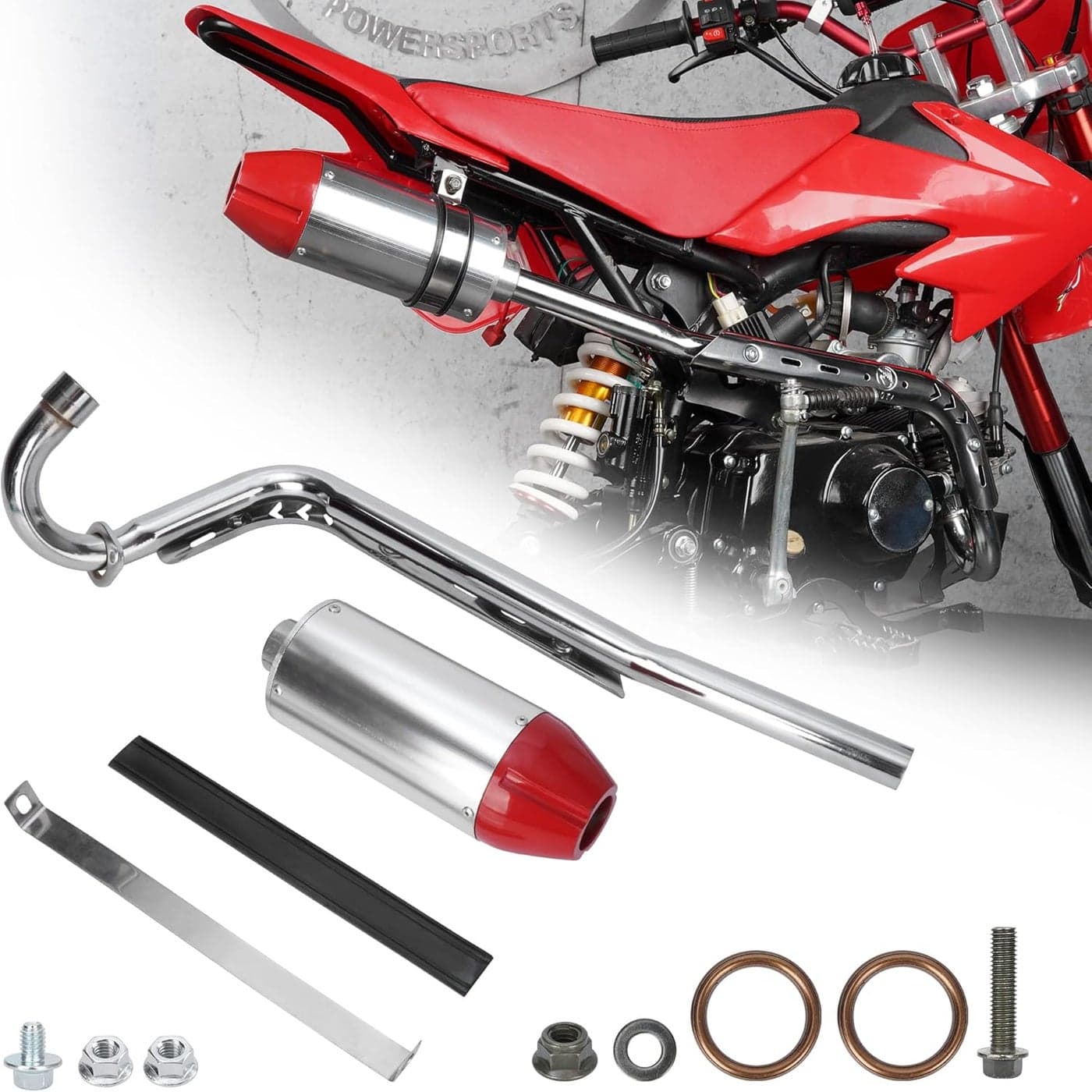 MTATCN 28mm Exhaust Muffler Silencer Pipe Assembly for CRF50 XR50 GY6 70cc 110cc 125cc Dirt Bikes - Red