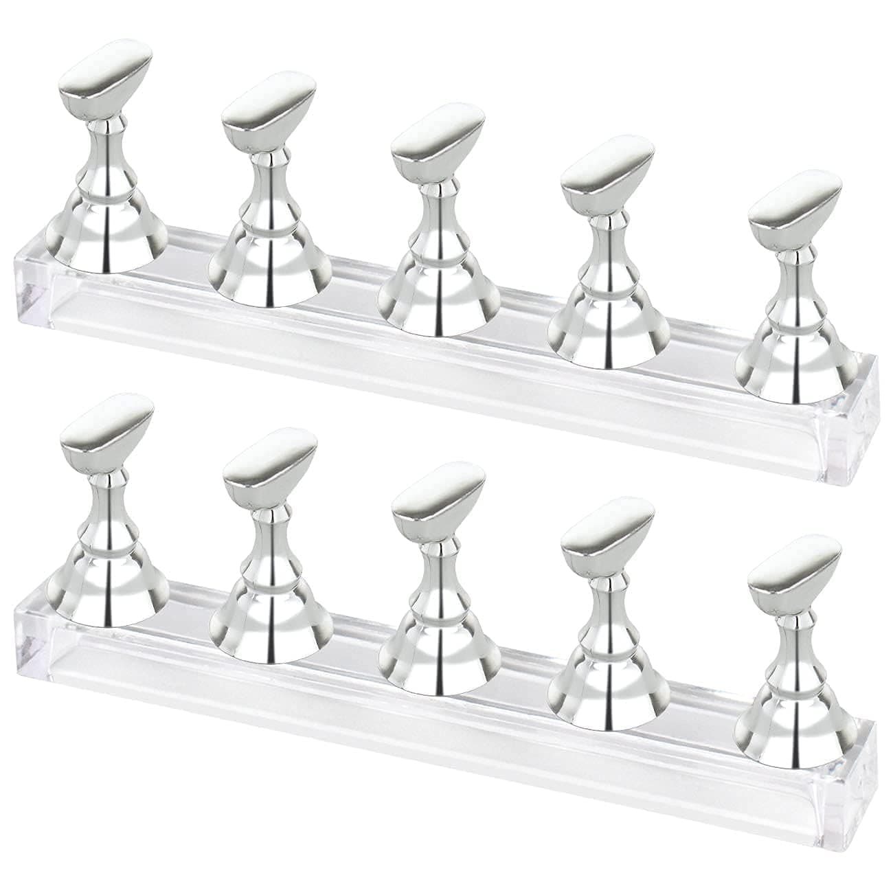 2 Set Silver Acrylic Nail Art Display Stand Magnetic Nail Tips Practice Holder Stand DIY Display Stands for False Nail Tip Manicure Tool Home Salon