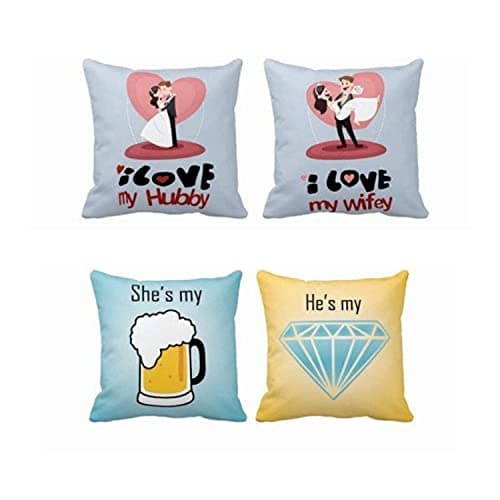 YaYa cafe Valentine Gifts for Husband Wife I Love My Hubby Wifey Throw Cushion Cover Love Set of 2 | Both 16 x 16 inches
