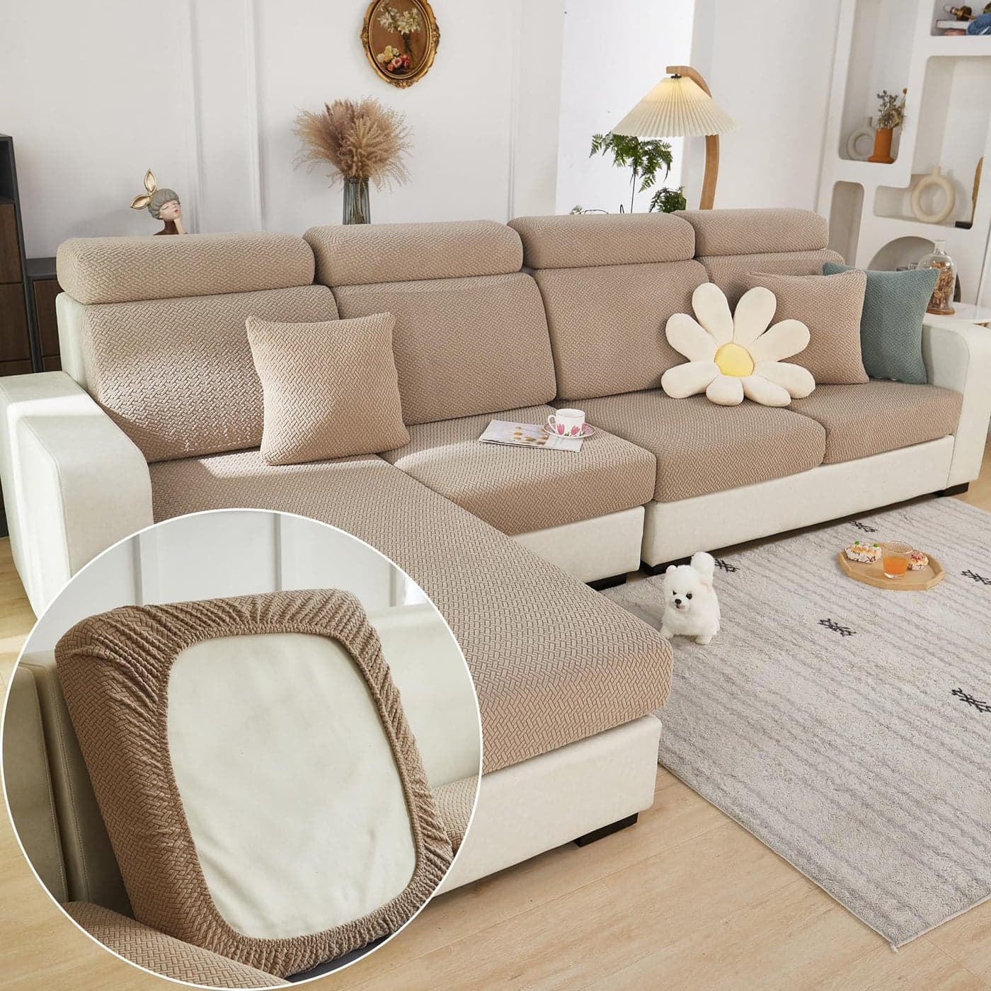 Yoovat Magic Sofa Covers Magic Sofa Couch Covers 2024 New WearResistant Universal Sofa Cover Stretch for Sectional Slipcovers TextureLight CoffeeLarge Single Seat Cover