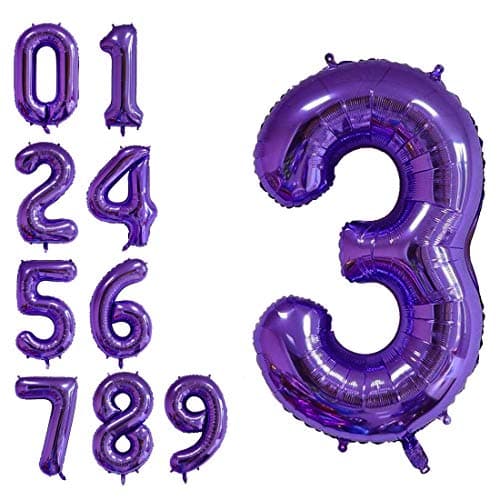 40 Inch Jumbo Purple Number 3 Balloon Giant Balloons Prom Balloons Helium Foil Mylar Huge Number Balloons for Birthday Party Decorations/Wedding/Anniversary