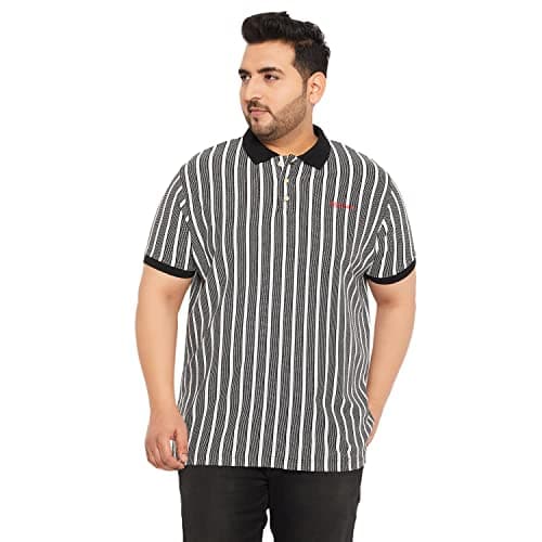 Bigbanana Plus Size Men's Regular Fit Striped Polo Tshirt (Erin,White,2XL)