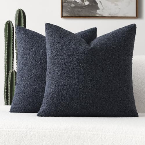 FUTEI Pack of 2 Navy Blue Decorative Throw Pillow Covers 18x18 Inch Soft Cozy Solid Boucle Textured Cushion CaseModern Home Decor for Couch Bed Living Room