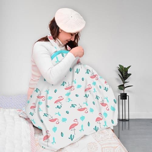 MOM'S HOME Organic Cotton Muslin Nursing Cover For Breastfeeding Apron | Flamingo, Multicolor, Count 1