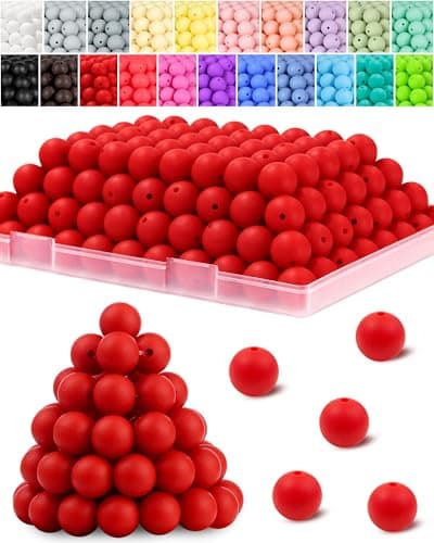 120PCS FIVEIZERO Silicone Beads for Keychain Making 15mm Strawberry Red Round Silicone Rubber Focal Beads Bulk for DIY Crafts Bracelets Necklaces and Pens