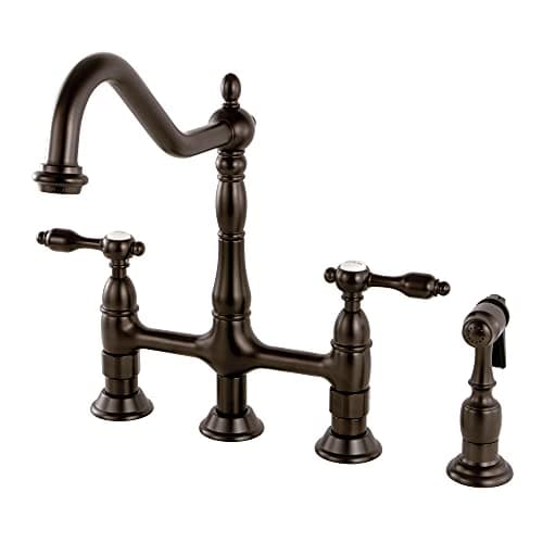 Kingston Brass KS1275TALBS Tudor 8 Inch Center Kitchen Faucet With Brass Sprayer, Oil Rubbed Bronze, 8-3/4 inch in Spout Reach, Oil Rubbed Bronze