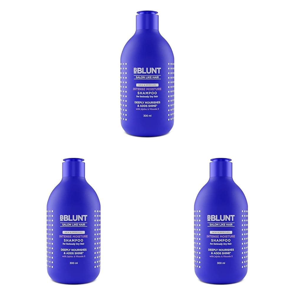 BBLUNT Intense Moisture Shampoo with Jojoba and Vitamin E for Dry Frizzy Hair 300 ml Pack of 3