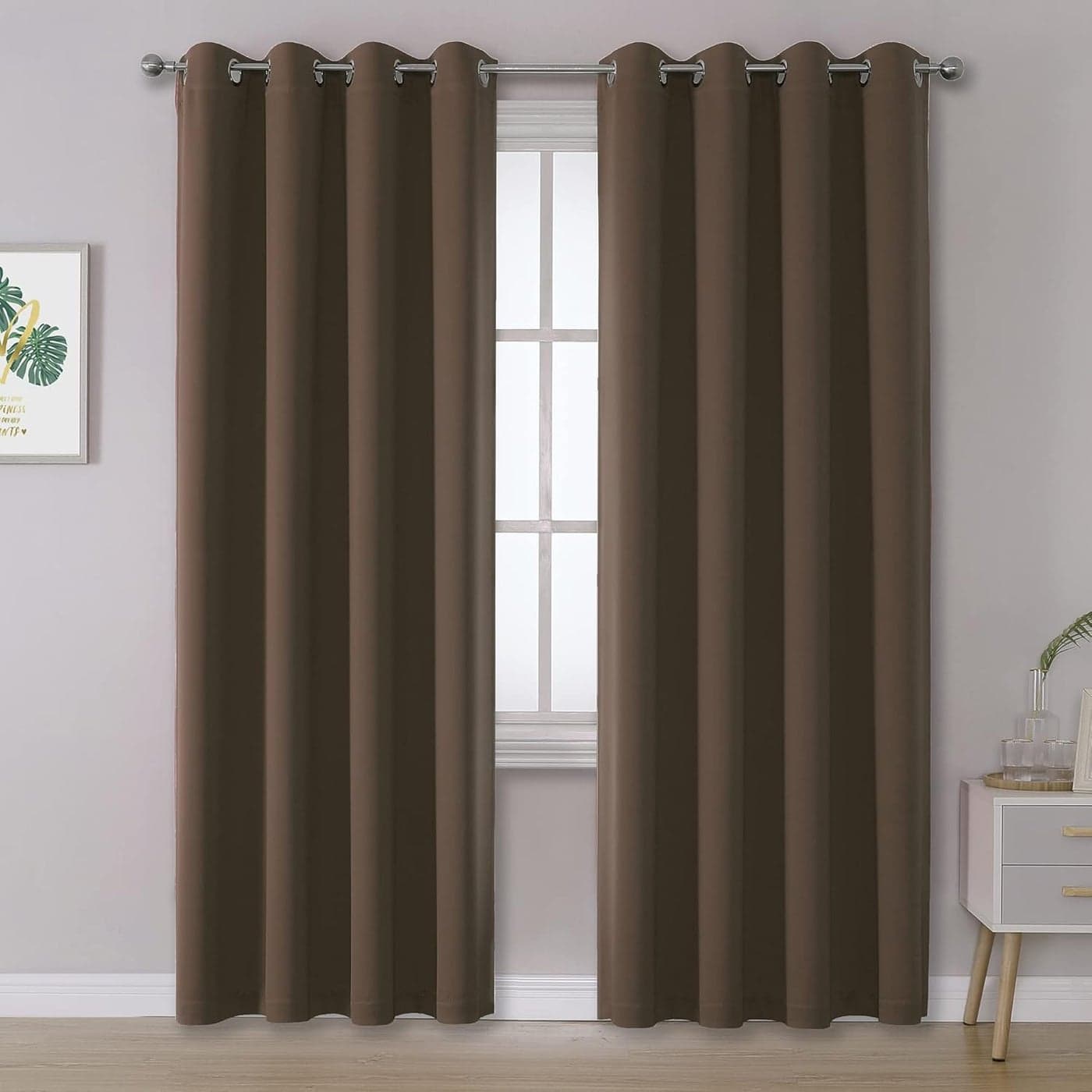 IVAZA Living Room Bedroom Room Darkening Thermal Insulated Polyester Solid Blackout Curtain Noise Reducation Window Curtain 5 feet Set of 1Coffee