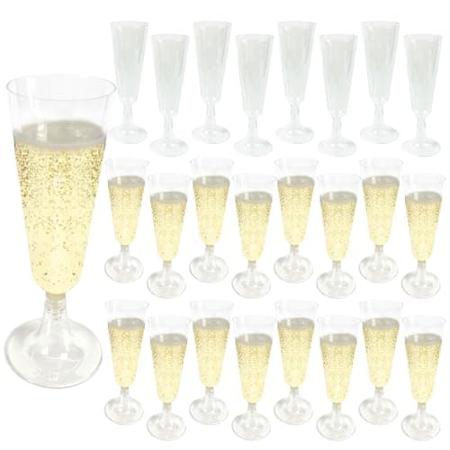 GQYJENTLX Champagne Flutes Plastic,25 Pack Disposable Champagne Glasses,Clear Stemless Shot Cocktail Martini Wine Glasses,New Years Party Wedding Birthday Decorations Water Juice Drinking Cups