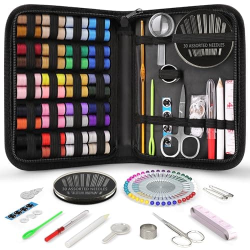 Coquimbo Sewing Kit Christmas Gifts for Grandma Mom Traveler Adults Beginner Emergency DIY Sewing Supplies Organizer Filled with Scissors Thread Sewing Needles Tape Measure etc Black L