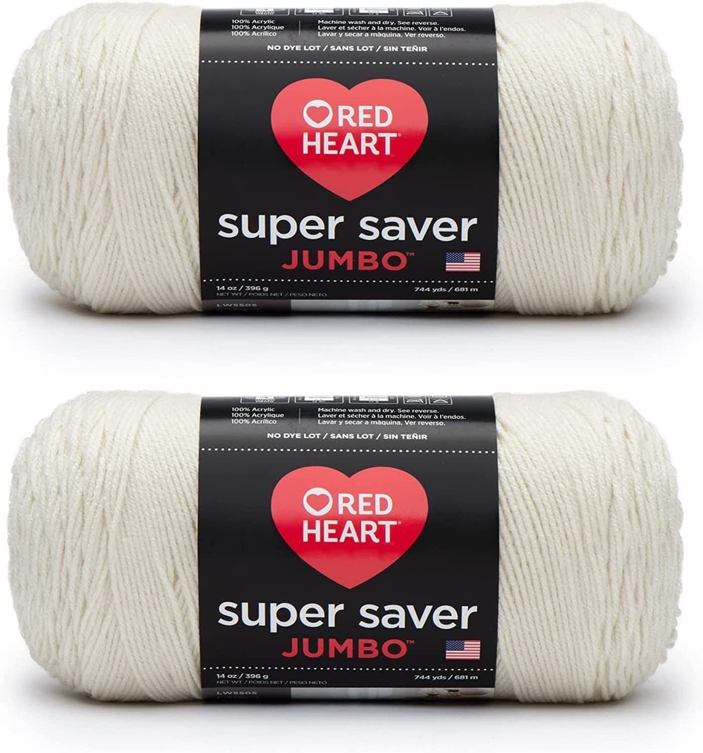 Red Heart Super Saver Jumbo Aran Yarn - 2 Pack of 396g/14oz - Acrylic - 4 Medium (Worsted) - 744 Yards - Knitting/Crochet