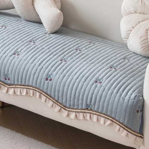 HOKIPO Premium Dutch Velvet Sofa Cover Mat with Frill for 1/2/3 Seater and L Shape Sofa. Make Your Own Sofa Cover Set, Mat Length 90(D) x 170(L) cm, Brook Grey (AR-5739-DGRY)