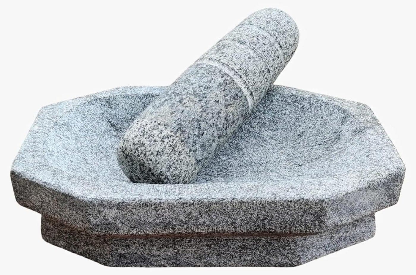 EZAHK Heavy Duty Kalvam Grinding Stone and Mortar Pestle Set for Herbs Grey Large Size 10 x 6 Inch