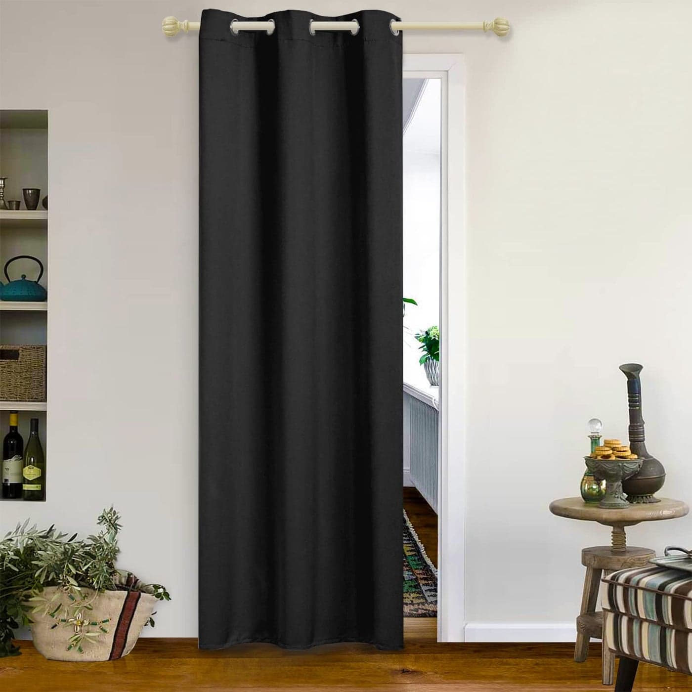 MYSKY HOME Solid Black Door Curtain Blackout Colset Curtains for Bedroom Doorway Grommet Top Thermal Insulated Room Darkening Drapes for Living Room 1 Curtain Panel 42 x 84 Inch Black