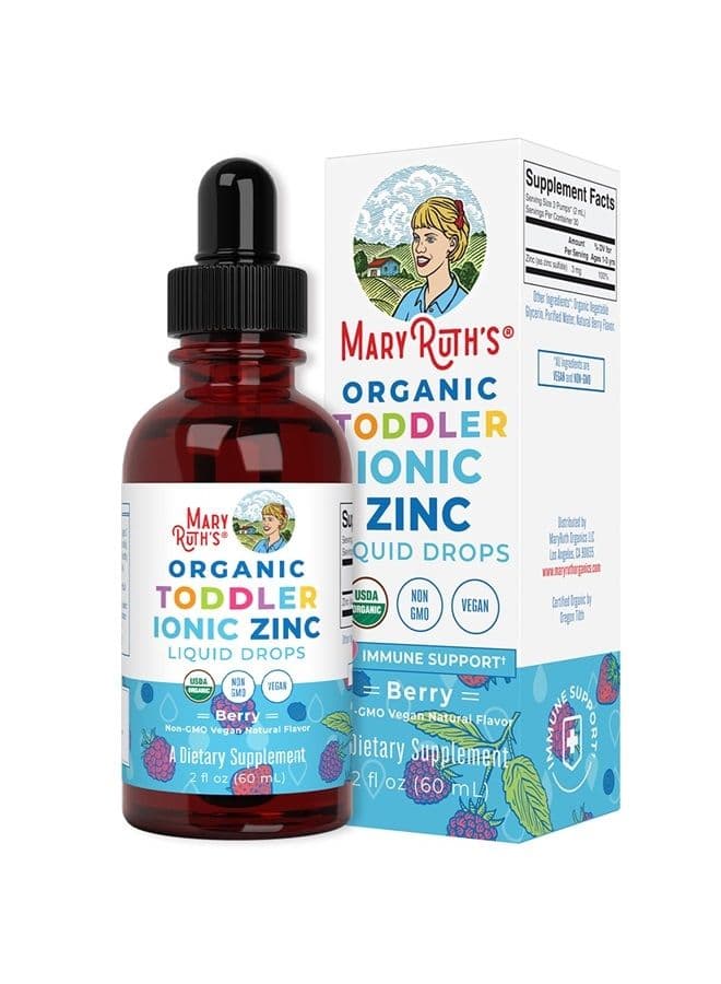 Toddler Liquid Ionic Zinc with Organic Glycerin by MaryRuth's, Zinc Sulfate for Immune Support, Vegan, Formulated for Ages 1-3, 1 Month Supply, 2 Fl Oz