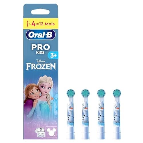 OralB Pro Kids Electric Toothbrush Head with Disney Frozen Characters Extra Soft Bristles for Ages 3 Pack of 4 Toothbrush Heads White