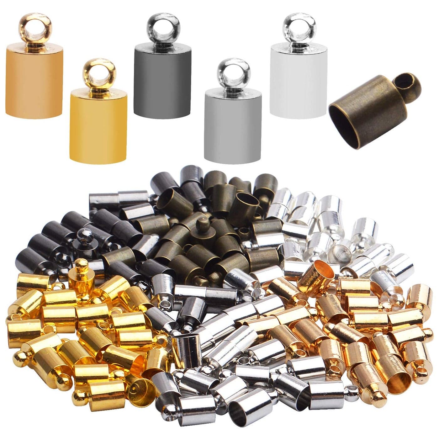 Aylifu 120pcs 6 Colors Metal Cord Ends Caps Gluein Ends Leather Cord Clasps Finding Kit for DIY Tassel Bracelet Necklace Pendant Jewelry Making