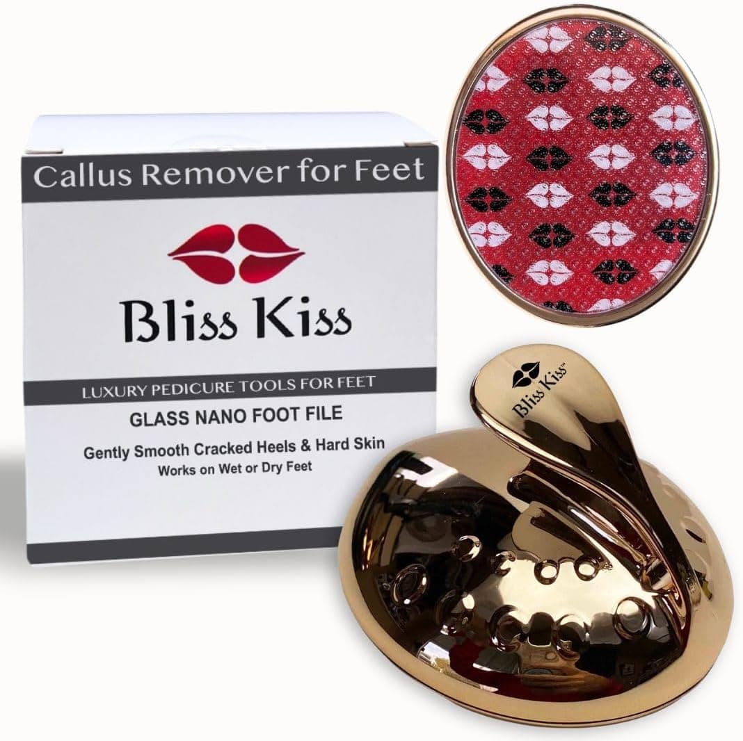 Bliss Kiss Callus Remover for Feet Nano Glass Pumice Stone for Feet Hard Skin Foot File wEasy GripNo Slip Handle Heel Scraper for Cracked Heels Pedicure Tools for Feet Foot Scraper