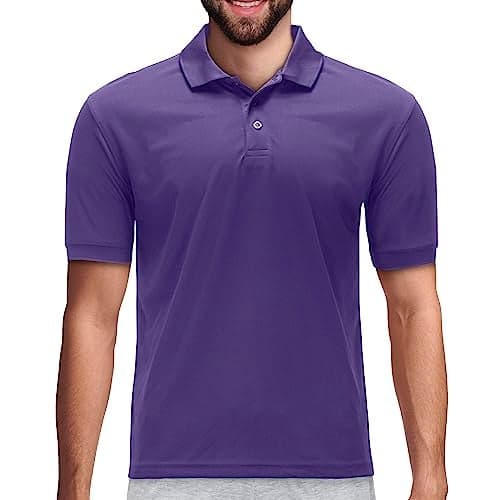 Premium Wear Men's Polo T-Shirts, High Moisture Wicking Dry Fit Performance Athletic Short-Sleeved Polo T-Shirts with Collar for Golf, Tennis, Work, Daily, Casual Purple