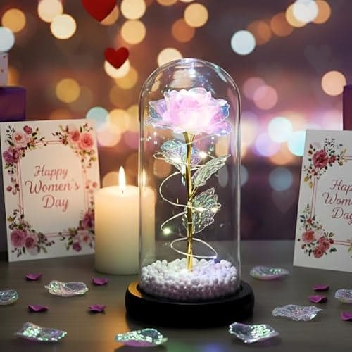 TIED RIBBONS Decorative for Mom Women Wife Mother in Law Mummy | Anniversary Birthday Day Gifts - Artificial Forever Rose Gift Decorative Item Light up Rose in Glass Dome