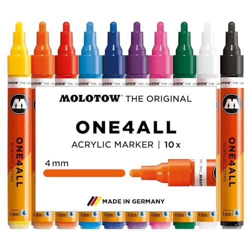 MOLOTOW ONE4ALL Acrylic Paint Marker Set, 10 Basic Colors #1, 4mm (200.456)