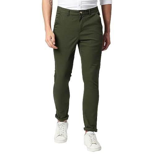 Thomas Scott Men's Solid Regular Fit Trouser Dark Green