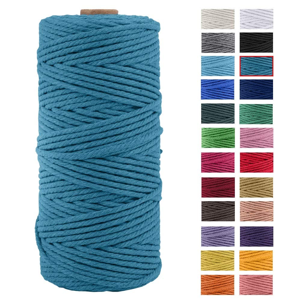 JeogYong Macrame Rope Thick Natural Cotton Yarn 4 Ply Macrame Rope for Wall Hangers Hangers DIY Home Decorations Gift Wrapping 3mm x 109 Yards Lake Blue