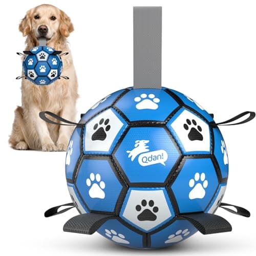 QDAN Dog Ropes Toys Soccer Ball with Straps Puppy Birthday Gifts Durable Balls for Medium Large DogsBlueGrey8 Inch