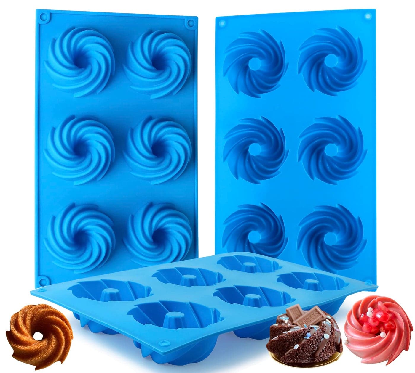 Sidosir Mini Fluted Tube Cake Pan 6Cavity Heritage Fluted Tube Cake Silicone Mold for BakingNon Stick Fancy Molds for Fluted Tube Cake Spiral
