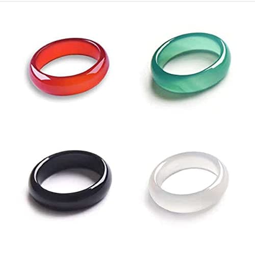 COLORFUL BLING 4pcs Green Chinese Jade Band Rings Set Gemstone Eternity Stackable Ring for Women Minimalist Birthstone Jewelry