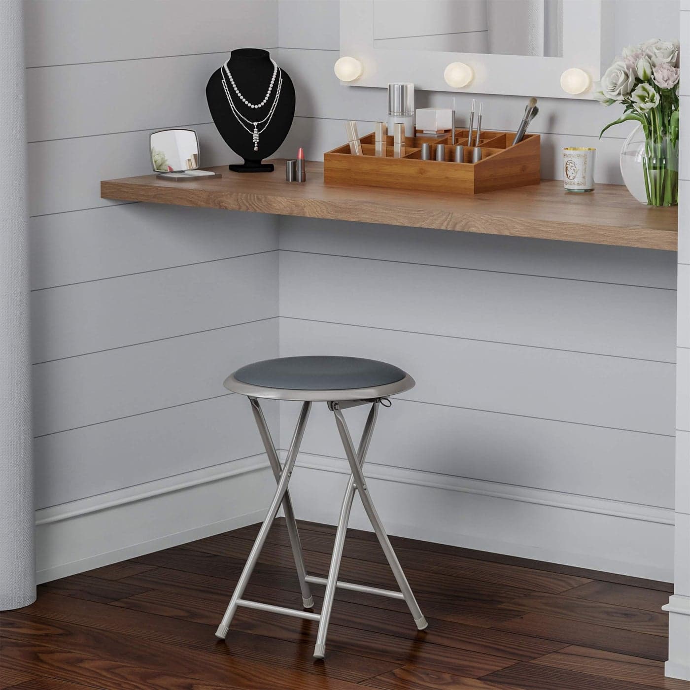 Lavish Home Folding Stool Backless 18Inch Stool with 225lb Capacity for Kitchen or Rec Room Portable Indoor Counter Bar Stools Gray