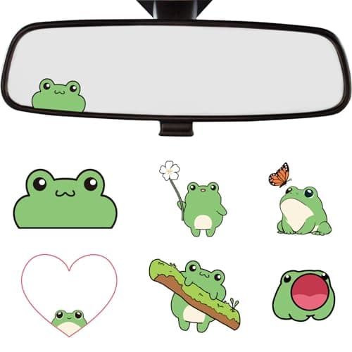Dazoratix Frog Rearview Mirror Decal 6 Pcs Cute Vinyl Rear View Sticker Car Window Accessories Waterproof Green Peeking Bumper for Girl Women Auto Interior Trucks Tumbler Laptop Water Bottle Decor