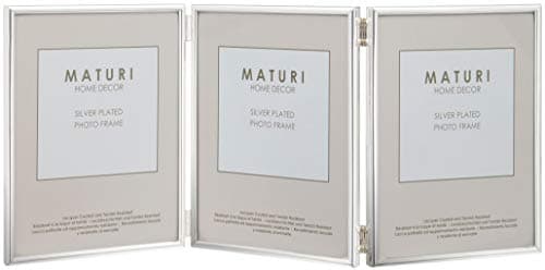 Maturi Silver Plated Triple Photo Frame - Thin Edge Portrait, 3.5 x 5-inch (9 x 13cm)