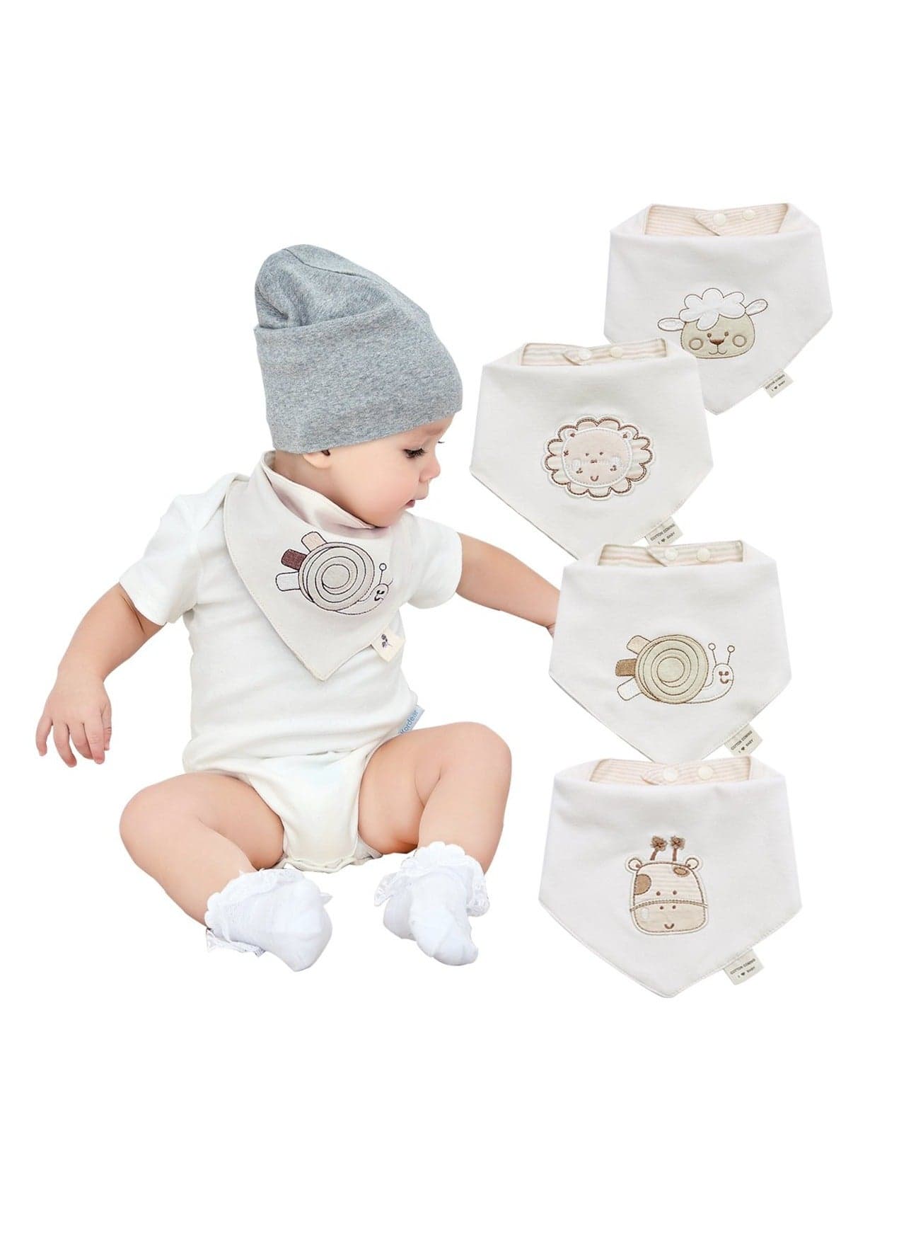 4 Pack Baby Bandana Dribble Bibs, Organic Cotton Feeding Adjustable Animal Pattern Gift for Newborn
