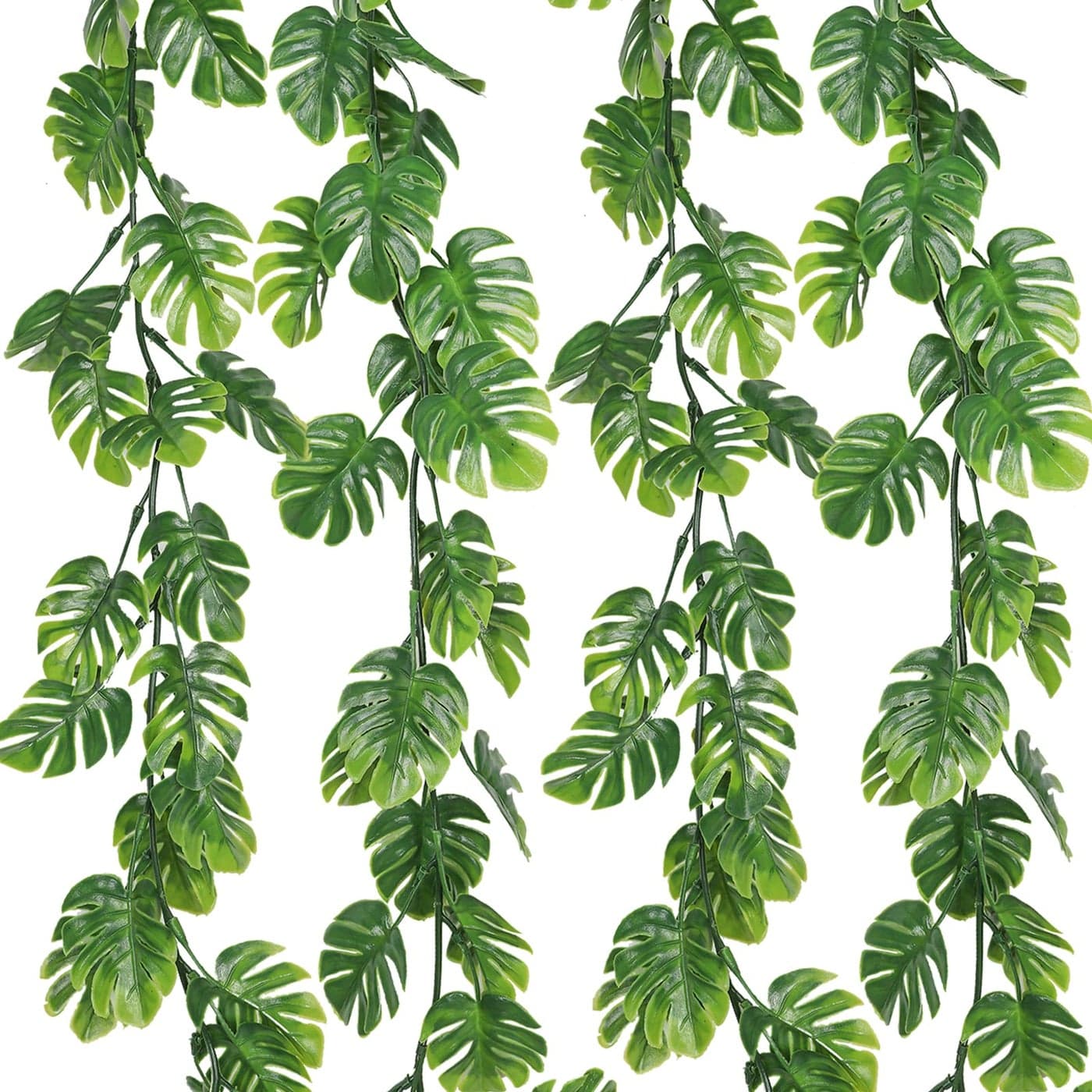 RECUTMS 4Pcs Artificial Monstera Leaves Vines 59FT Fake Hanging Plant Ivy Faux Tropical Palm Leaf Greenery Garland for Garden Porch Patio Jungle Luau Beach Birthday Party Indoor Outdoor Spring Dcor