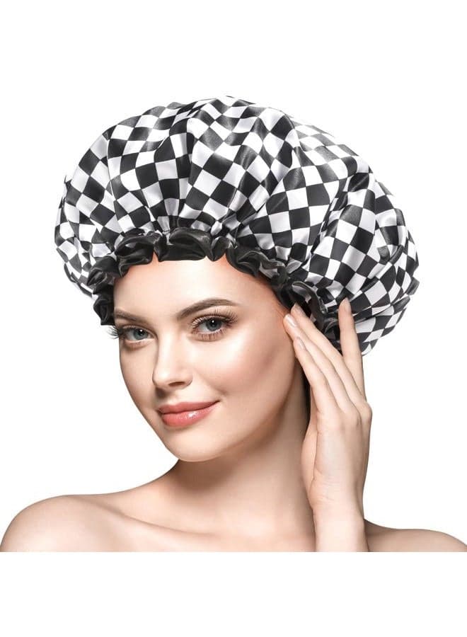 Shower Cap for Women 2 Packs, Reusable Double Layers Waterproof Large Bathing Shower Hat with Soft Comfortable PEVA Lining, non-fading, Stretchy & Shower Cap for Long Hair