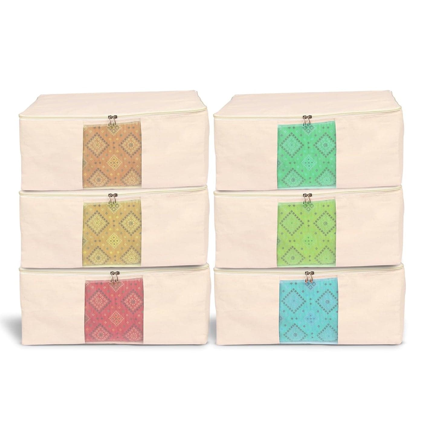 TAKIVA Cotton Clothes Storage Bags with Zipper Pack Of 6 Cotton Canvas bags Lehenga Storage Bags Big Size For Womens Dresses Sarees Lehengas Durable MaterialWashable Reusable Off White