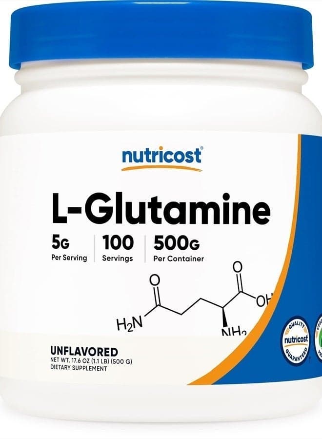 L-Glutamine Powder (500 Grams) Unflavored - Gluten Free & Non-GMO, 100 Servings