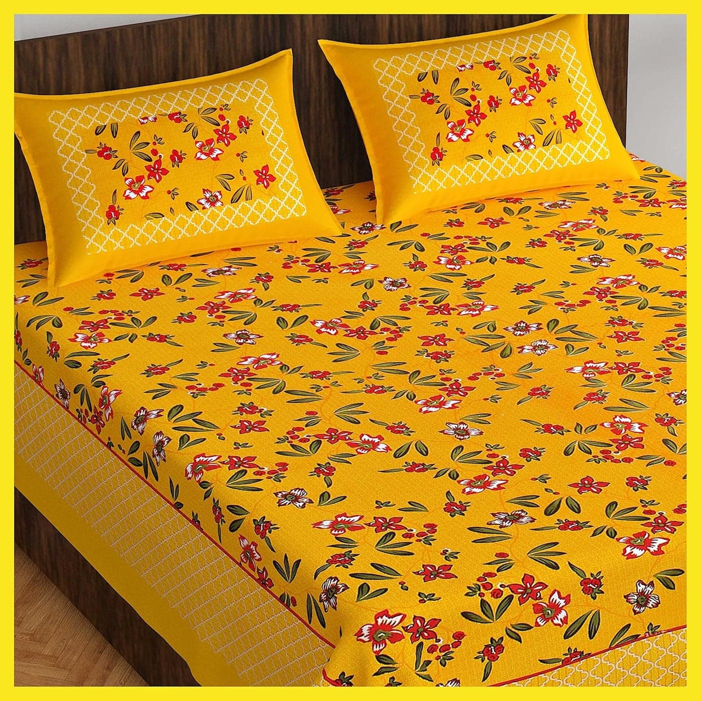 Meejoya Cotton Rajasthani Jaipuri Traditional King Size Double Bed Bedsheet with 2 Pillow Covers Jaipuri_176