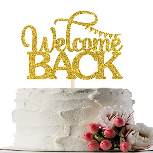 Gold Glitter Welcome Back Cake Topper for Welcome Home Party Cake Decor Back to School Retirement New House Housewarming Classroom Party Cake Supplies