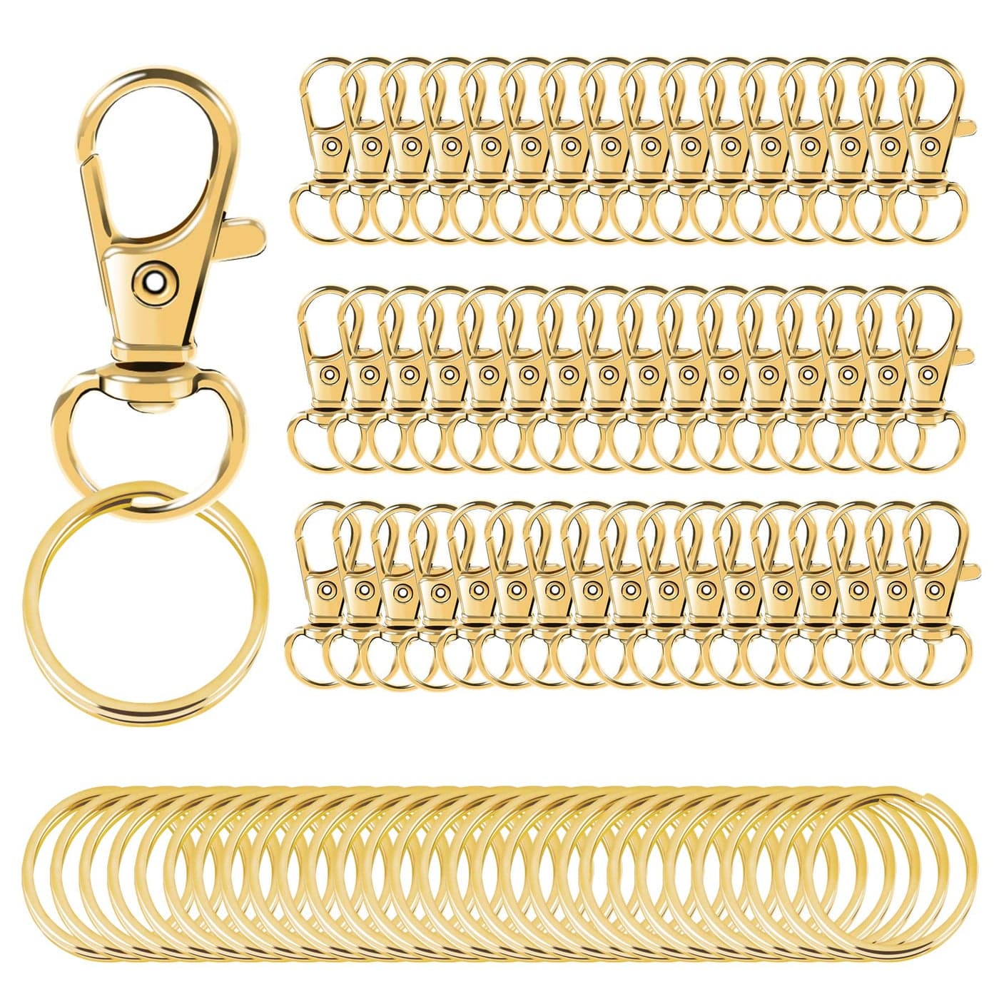 100PCS Gold Swivel Clasps Lanyard Snap Hooks with Key Rings Key Chain Clip Hooks Lobster Claw Clasps for Keychains Jewelry DIY Crafts