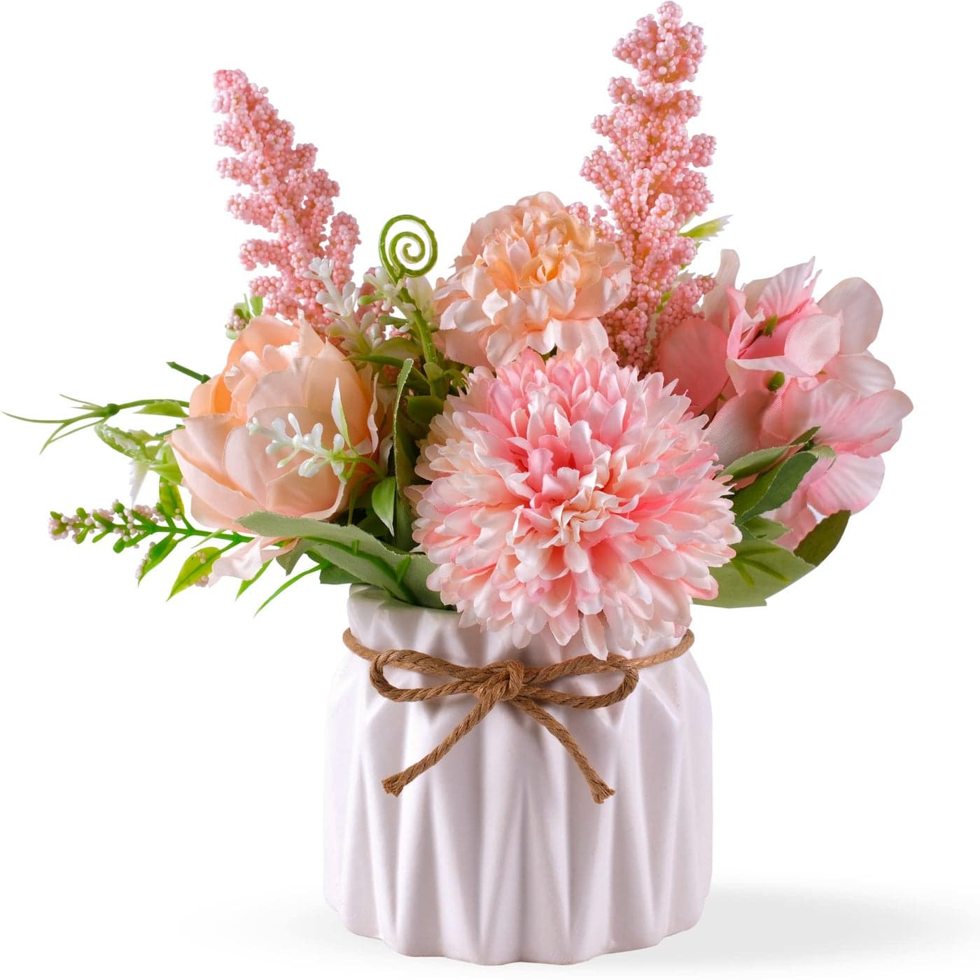 Artificial Potted Flowers Pink Small Ceramic Vase Fake Flower Plants Desktop Decoration Indoor for Home and Office Faux Flowers Hydrangea Decora for TableBookshelfBedroomLiving RoomPartyPink