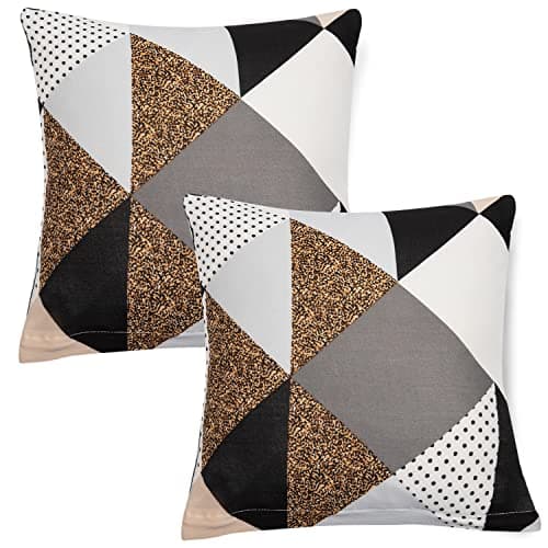 HOKIPO Polyester Blend Stretchable Cushion Cover for Sofa 16x16, Pack of 2 (AR-4098-D9*2), (40 x 40cm),Multicolor