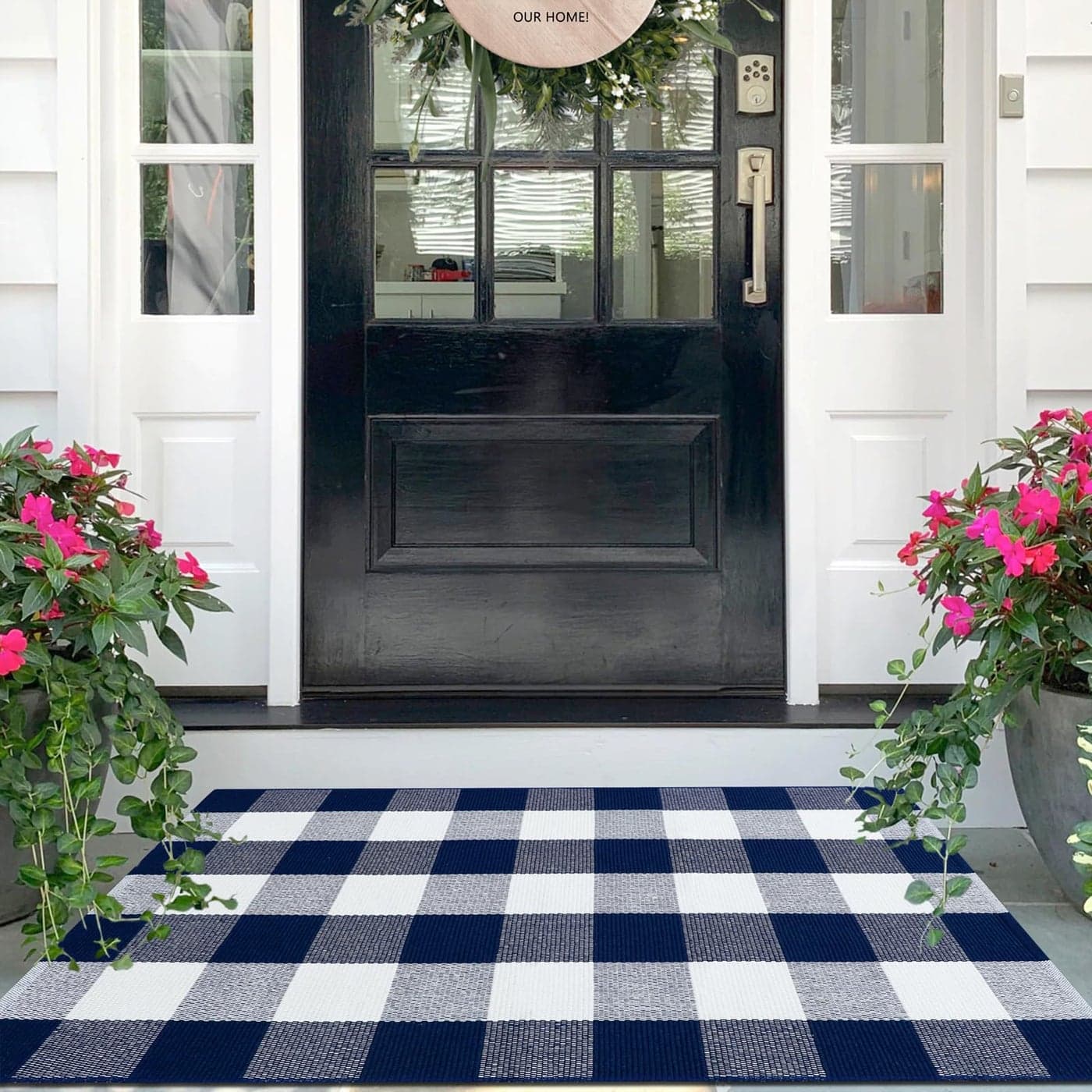 IOHOUZE Buffalo Plaid Checkered Rugs 275 X 43 Front Door Mats Washable Rug for Front Porch Decor Spring Summer Welcome Mats Outdoor Navy White Rug for FarmhouseEntrywayHome Entrance