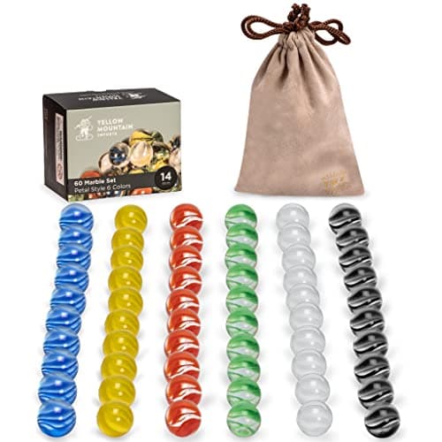 Yellow Mountain Imports 60 Pieces Translucent Chinese Checkers Glass Marbles with Petal Design 14 Millimeters