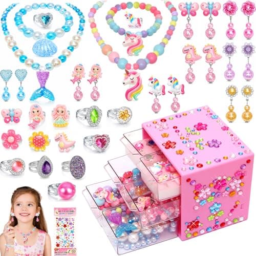 Toys for Girls Jewelry37PCS Princess Toddler Girl Toys Age 68 for Pretend Play Dress Up Adjustable Ring Clip on Earrings Kids Toy for 3 4 5 6 7 8 9 Year Old Girls Christmas Birthday Gifts Ideas